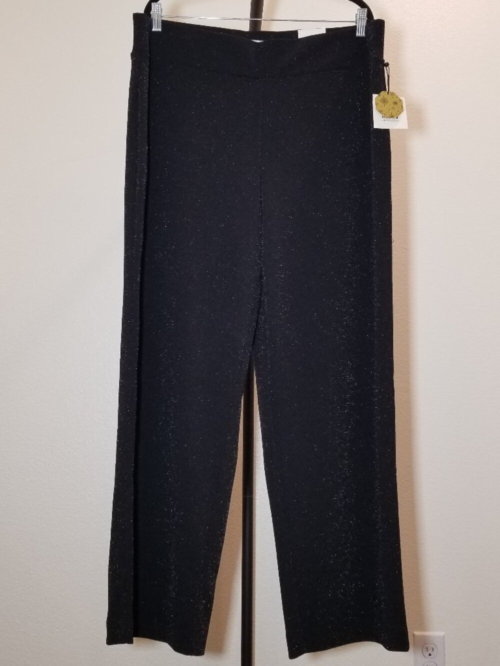 Anne Klein Womens XL Black‎ Wide Leg Pants Sparkle Metallic Party Festival NWT